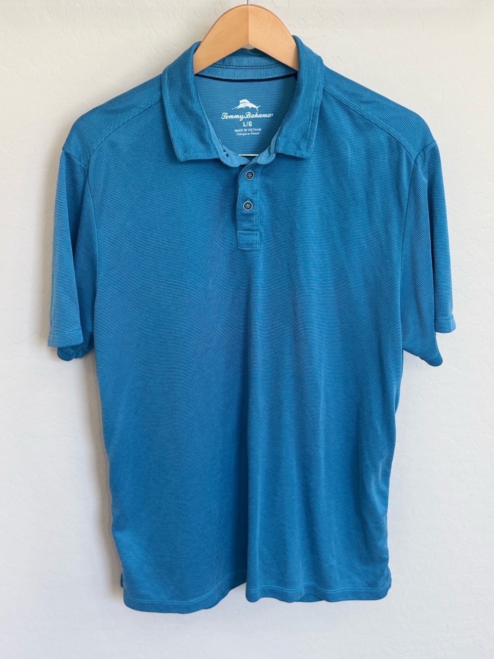Tommy Bahama Men's Polo Shirt Large L Blue Micro Stripe Short Sleeve Performance